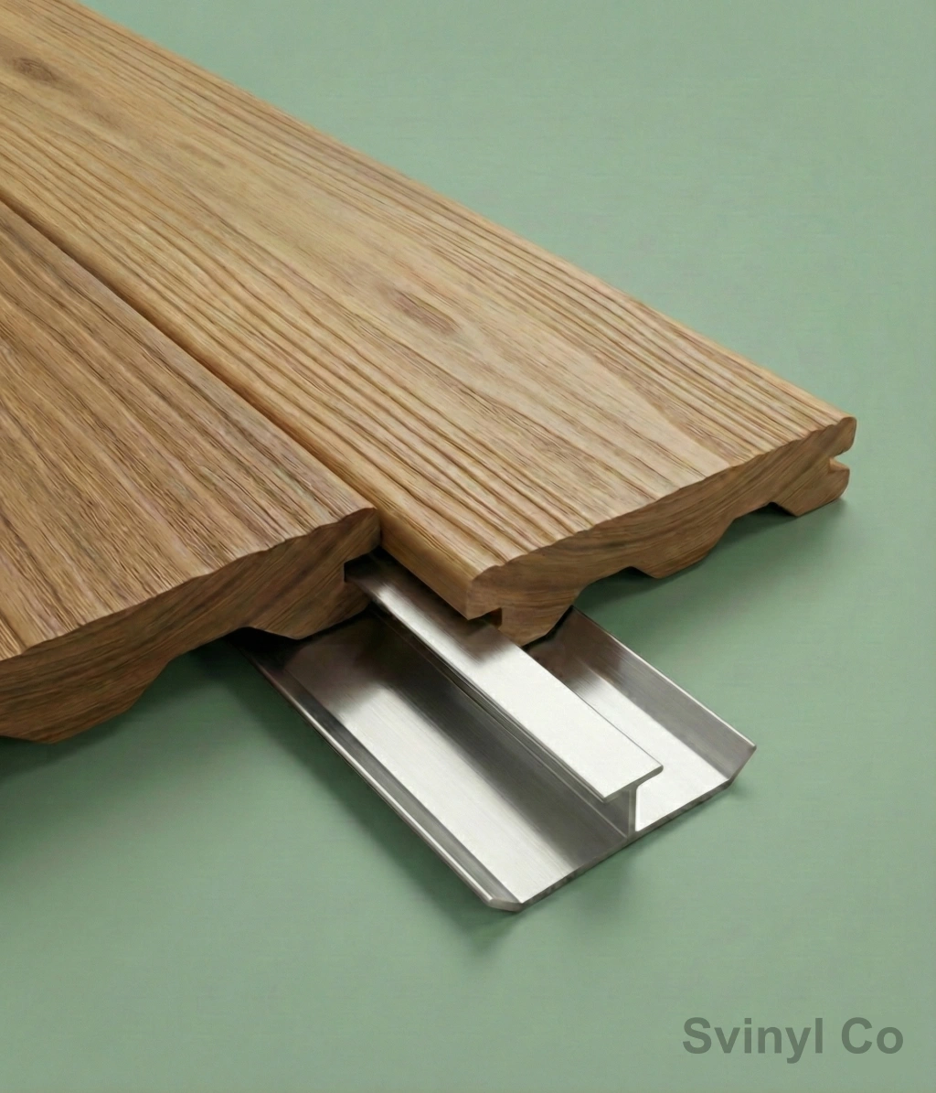 Svinyl 戶外木地板專利鎖扣安裝結構圖